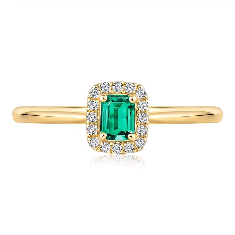 Emerald Diamond Ring 18K Yellow Gold Main Image