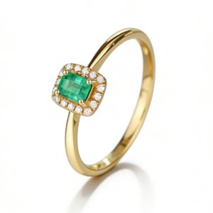 Emerald Diamond Ring 18K Yellow Gold Main Image