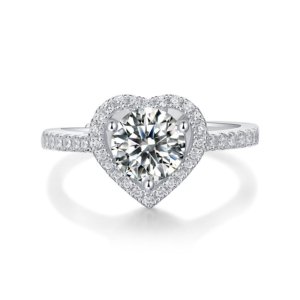 Heart Promise Ring 925 Sterling Silver 2CT Moissanite White Background