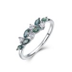 Marquise Moss Agate Ring, white gold-plated S925 silver, natural aquatic moss agate, cubic zirconia accents