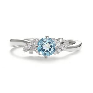 Oval Cut Aquamarine Engagement Ring in S925 Silver with 14K White Gold Plating