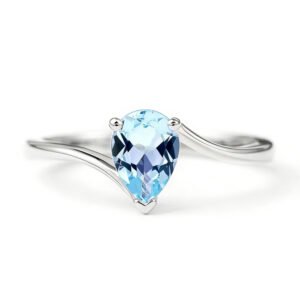 Pear Cut Aquamarine S925 Silver Ring with White Gold Plating