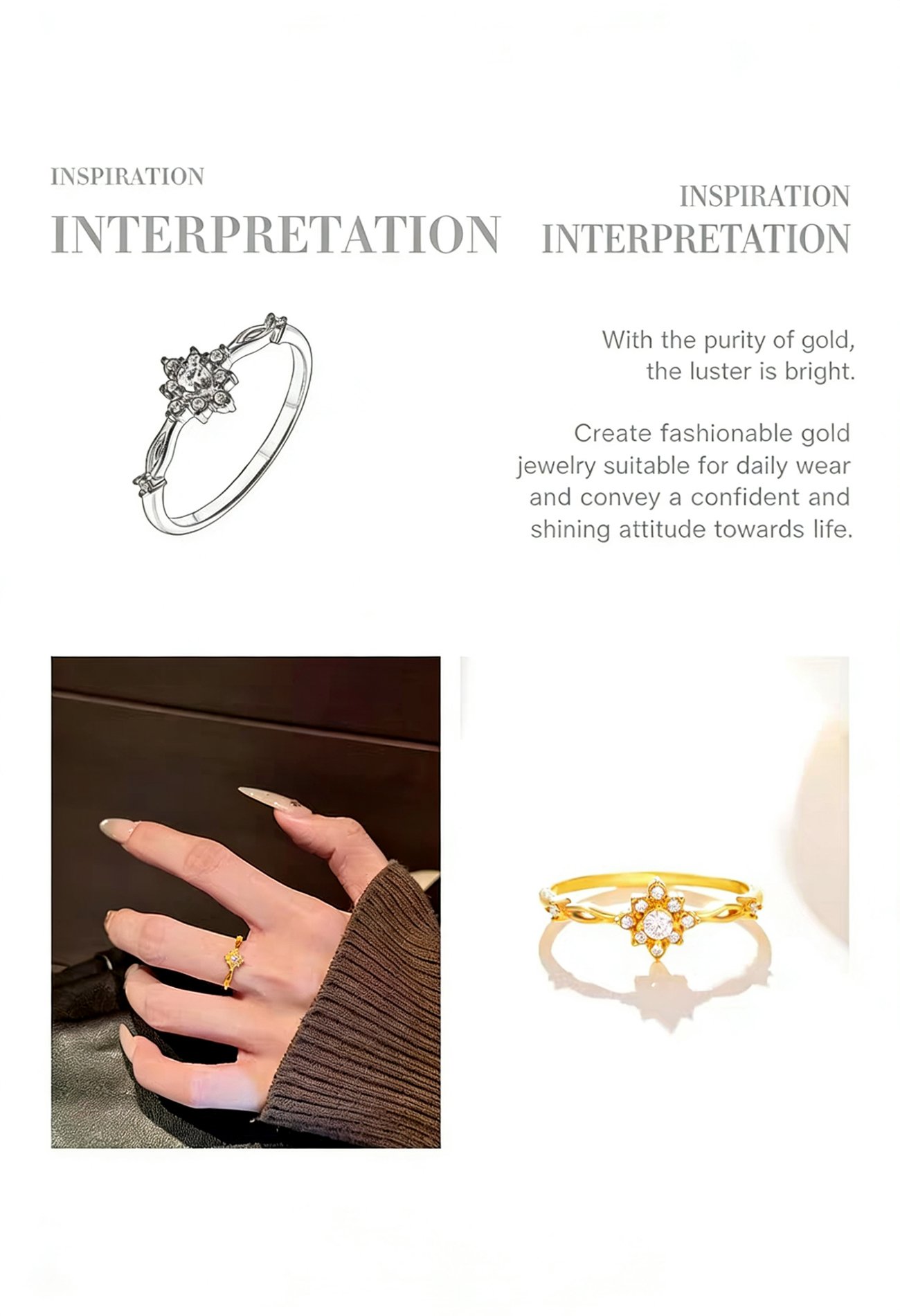 Sunflower Moissanite Pure Gold Ring design