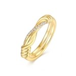 SYMARA twisted knot ring front view, solid 925 sterling silver with 14K gold plating and cubic zirconia