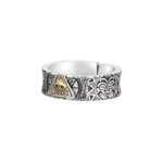 SYMARA All-Seeing Eye Protection Ring, 990 sterling silver, men’s open adjustable ring with golden eye motif