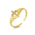 SYMARA angel wing cross ring front view, 18K gold plated copper street style women ring