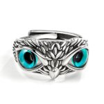 SYMARA Blue-Eyed Owl Ring, S925 sterling silver vintage open ring, Thai silver finish