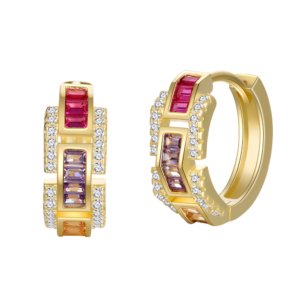 Colored Diamond Earrings Gold Plated S925 Silver Geometric Hoops