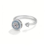 SYMARA Evil Eye Spinning Ring, platinum plated S925 silver, unisex open adjustable ring with cubic zirconia