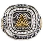 SYMARA Eye of Providence Ring front view, genuine S925 sterling silver with cubic zirconia, vintage men’s jewelry