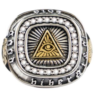 SYMARA Eye of Providence Ring front view, genuine S925 sterling silver with cubic zirconia, vintage men’s jewelry