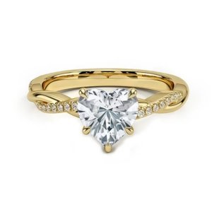 SYMARA heart moissanite ring front view, 925 sterling silver twisted shank vintage jewelry