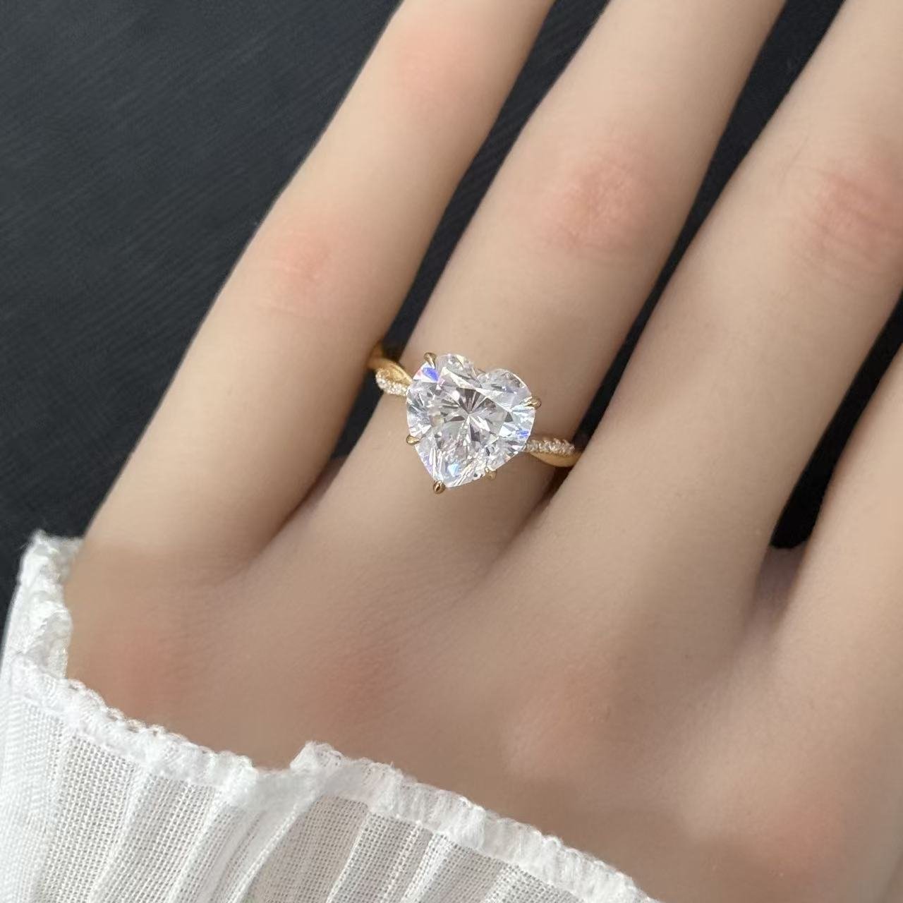 Model wearing SYMARA heart moissanite ring, comfortable fit for daily wear