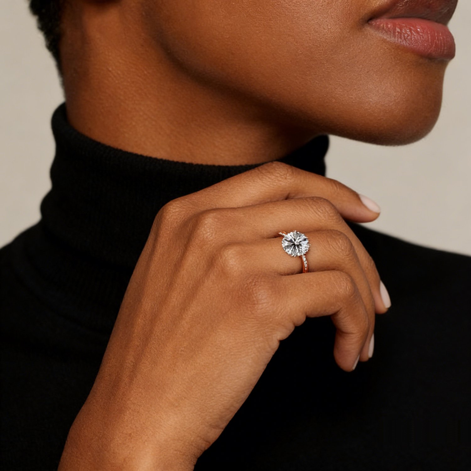 Model wearing Petite Twisted Vine Diamond Ring, 14K Rose Gold engagement ring