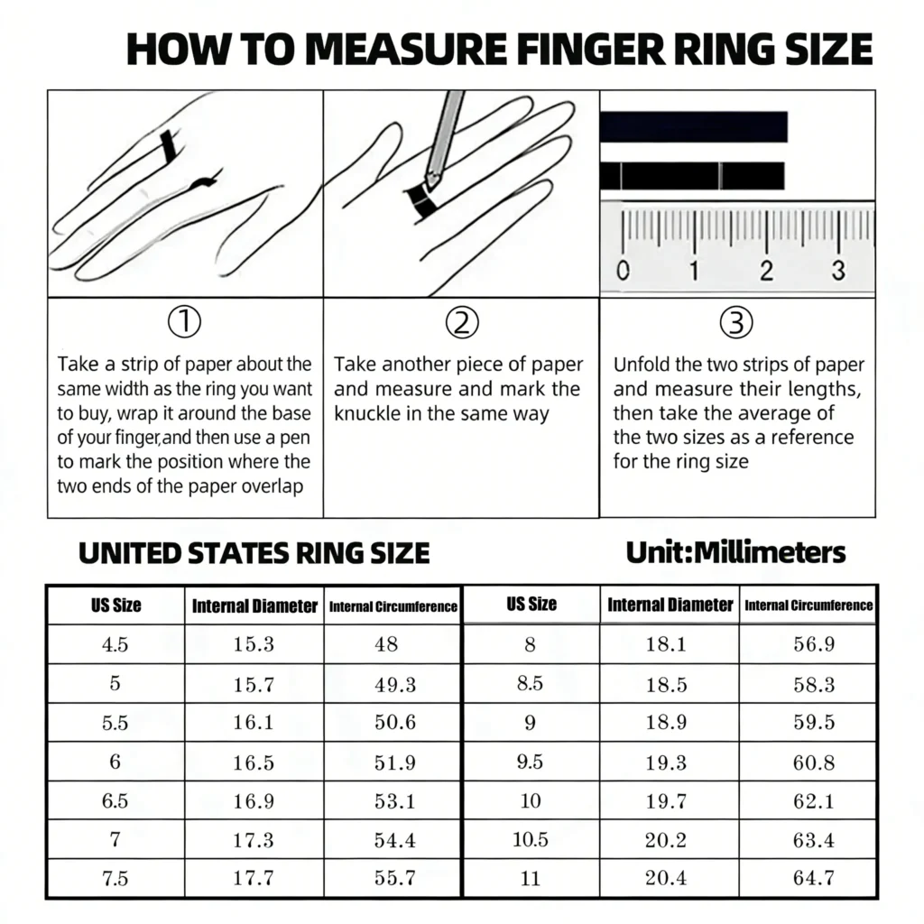 how to find your ring size and US size chart