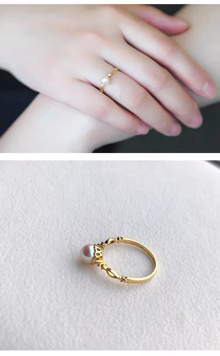 Model Wearing Diamond Vintage Akoya Pearl Ring, Elegant Ladies’ Jewelry