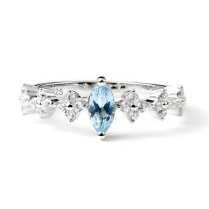 Vintage Marquise Shape Aquamarine Engagement Ring in S925 Silver with 14K White Gold Plating
