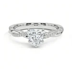 White Gold Twisted Vine Heart Diamond Ring, main product shot on white background