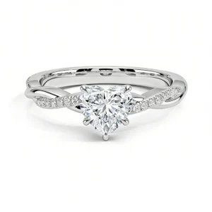 White Gold Twisted Vine Heart Diamond Ring, main product shot on white background