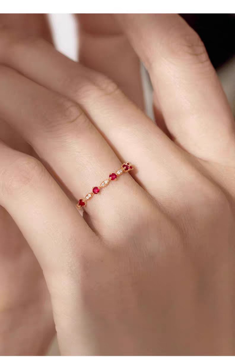 Woman Wearing Ruby Eternity Ring