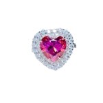 5CT pink heart moissanite ring, double halo sterling silver statement band for women