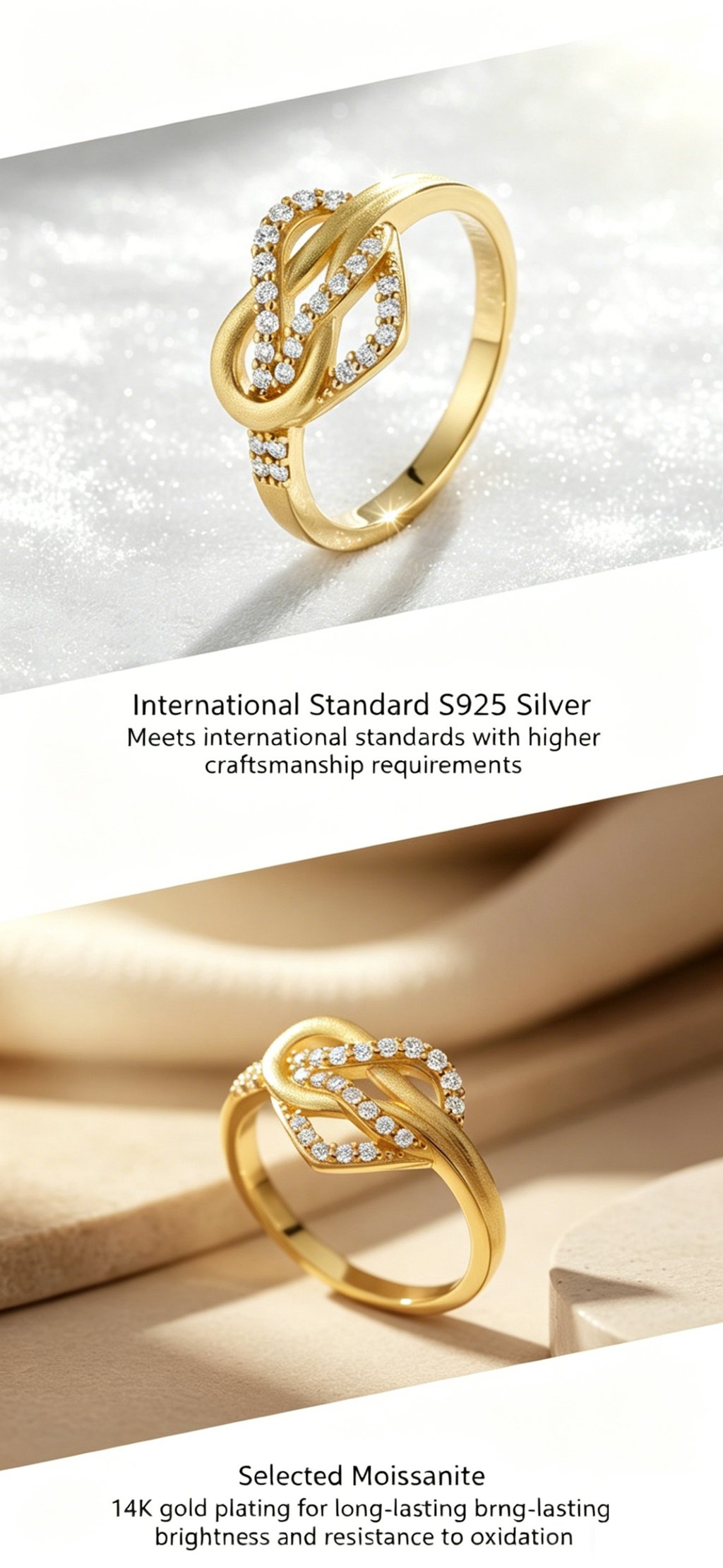 Detail of twisted heart band S925 sterling silver moissanite ring