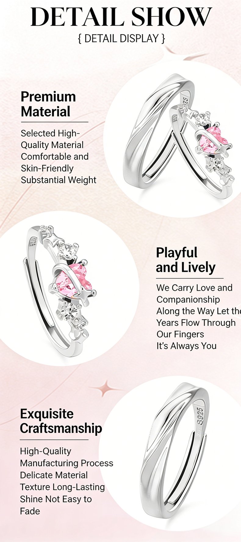 Matching Heart Rings His & Hers, Adjustable Promise Ring Set for Couples