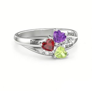 Heart ring with birthstone close-up, heart-cut birthstone ring for women, sterling silver mothers ring