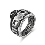 Black stainless steel heart ring for men front view matte finish