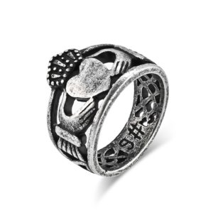 Black stainless steel heart ring for men front view matte finish