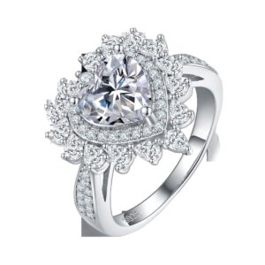 Mother daughter heart ring with 2CT D-color moissanite center stone in S925 sterling silver