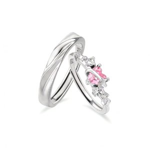 Couple Heart Ring Set, 925 Sterling Silver Matching Promise Rings for Couples