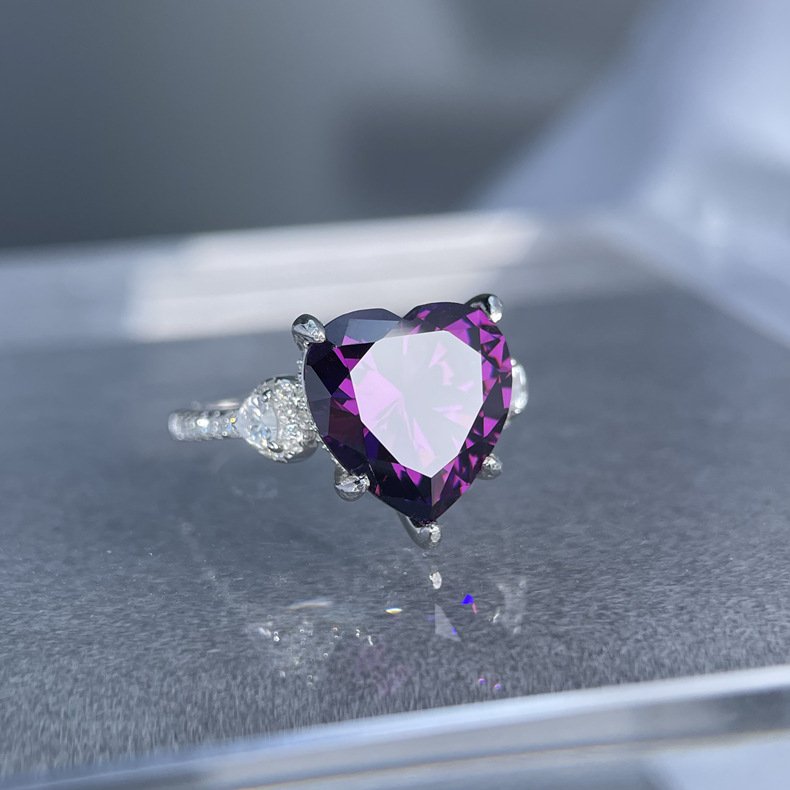 purple-diamond-heart-ring Purple diamond heart ring in sterling silver, minimalist heart shaped ring design