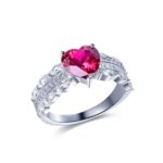 2CT ruby heart halo ring with diamond halo, white gold plated sterling silver
