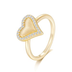 Close Up Detail of Brushed Wrapped Heart Moissanite Silver Ring