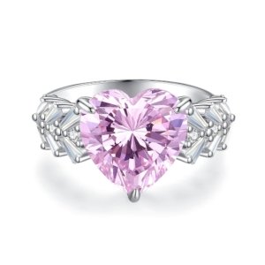 6CT pink cubic zirconia Valentine’s Day heart ring in S925 sterling silver for women