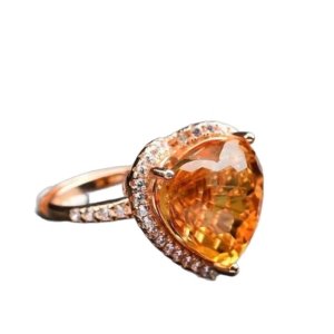 Vintage heart ring for girlfriend with 15x15mm natural Brazilian citrine in 925 sterling silver