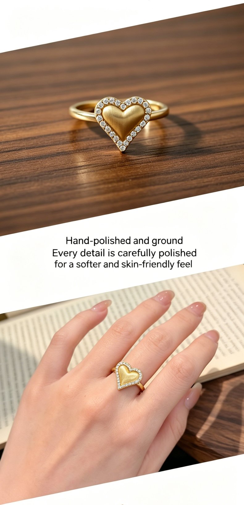 Model Wearing Minimalist Silver Stackable Heart Ring Daily