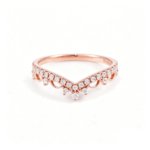 18k rose gold V-shape crown promise ring with diamond accents, elegant front view
