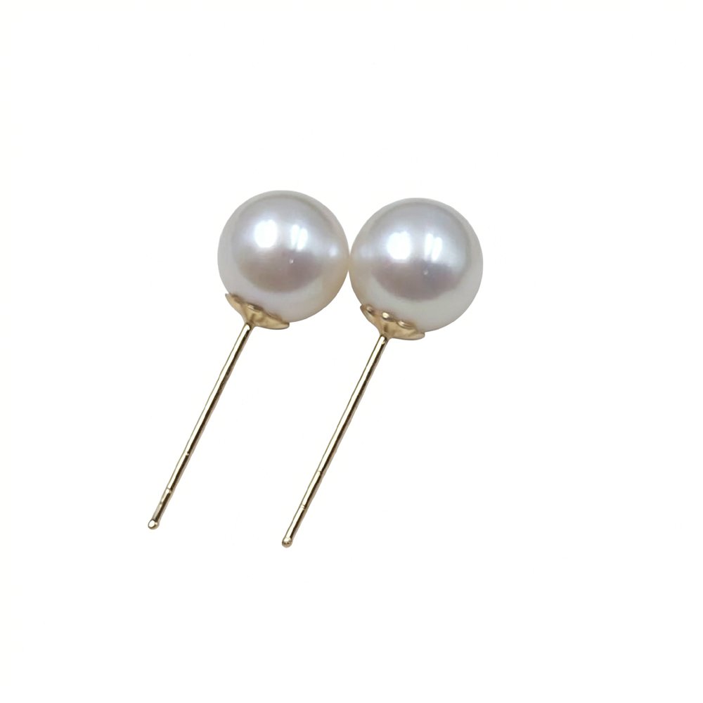 6mm near round freshwater pearl stud earrings CZ8197, classic white pearl jewelry for ladies