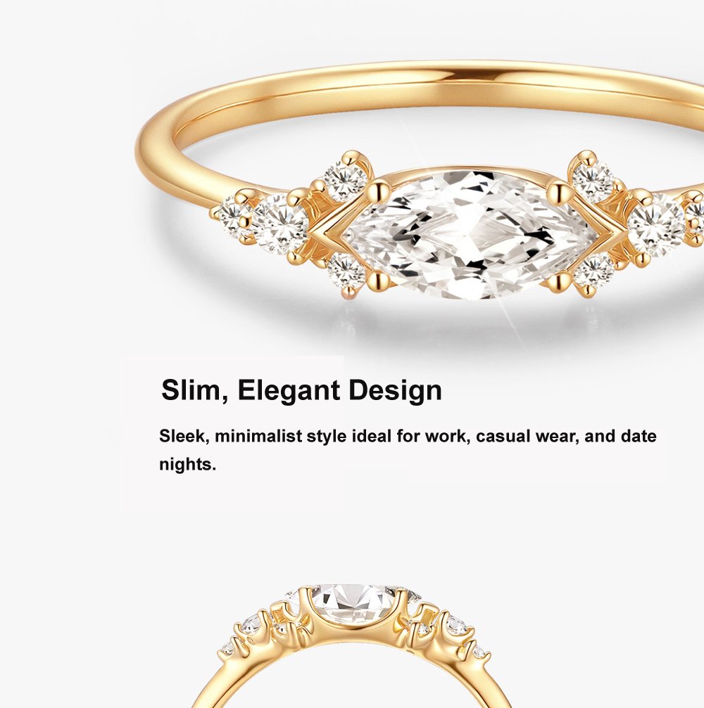 Side view of promise ring in 14k gold with accent lab grown diamonds