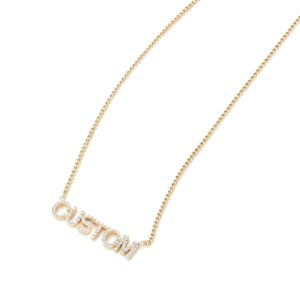 Gold Custom Letter Pendant necklace with zircon stones, hypoallergenic titanium steel design.