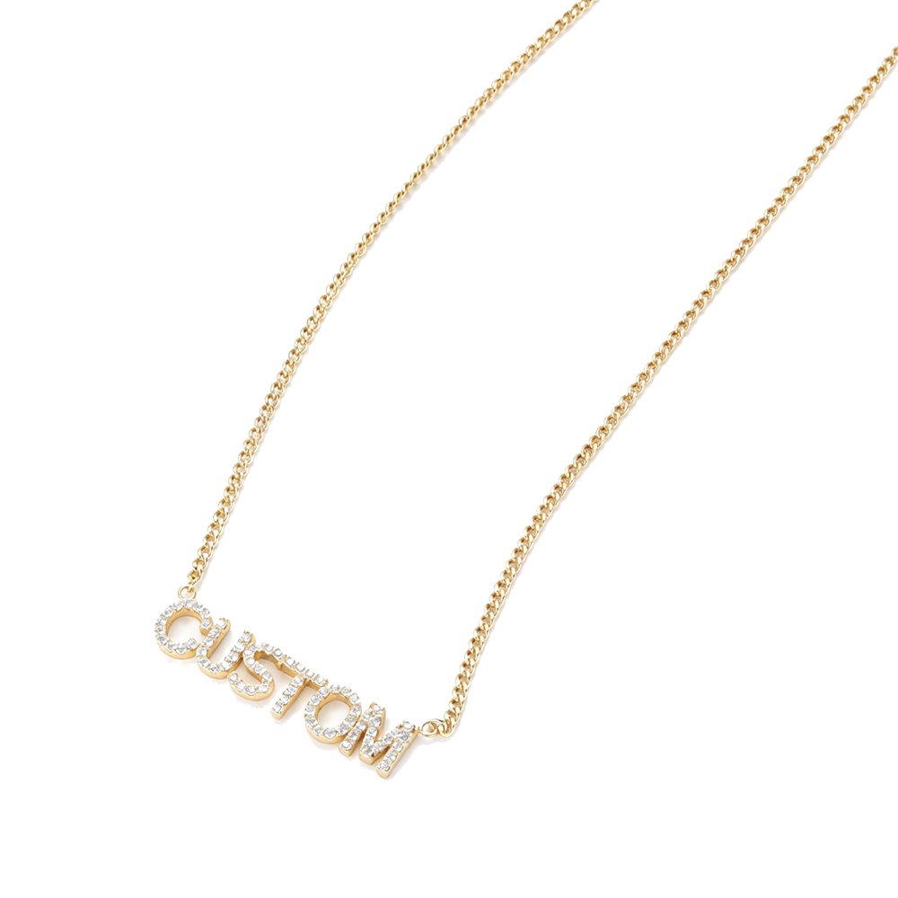 Gold Custom Letter Pendant necklace with zircon stones, hypoallergenic titanium steel design.