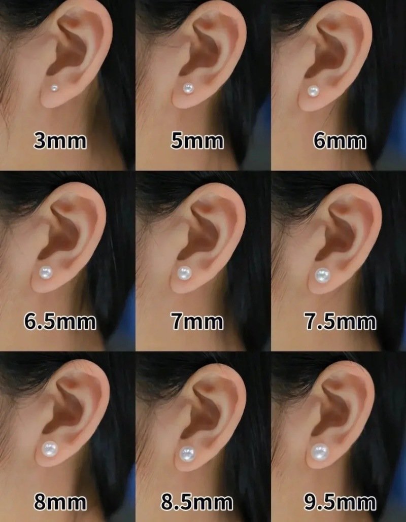 Lady wearing 6mm freshwater pearl stud earrings for daily casual outfit