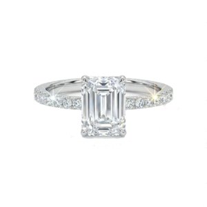 Emerald cut moissanite promise ring for couples with brilliant sparkle