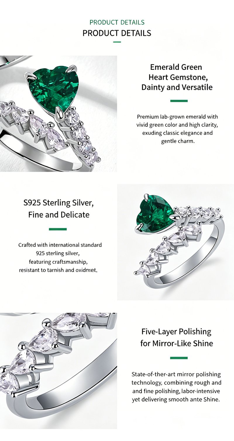 heart-cut lab-grown emerald main stone on emerald heart ring