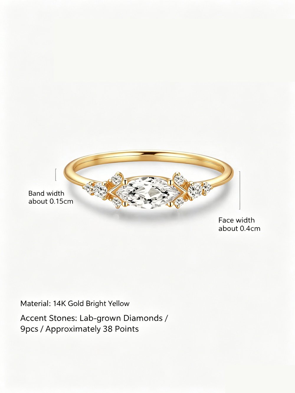 Side view of promise ring in 14k gold with accent lab grown diamonds