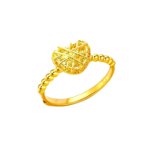 Gold heart ring with open filigree design, adjustable open heart ring for women