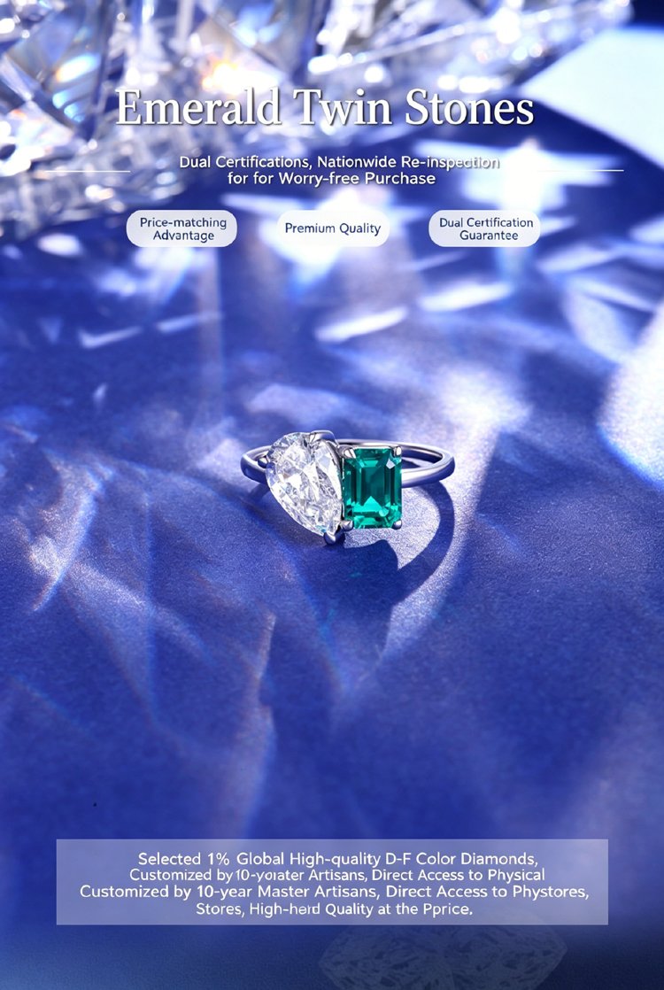Lab emerald Toi Et Moi Engagement Ring featuring premium VVS-VS clarity diamond