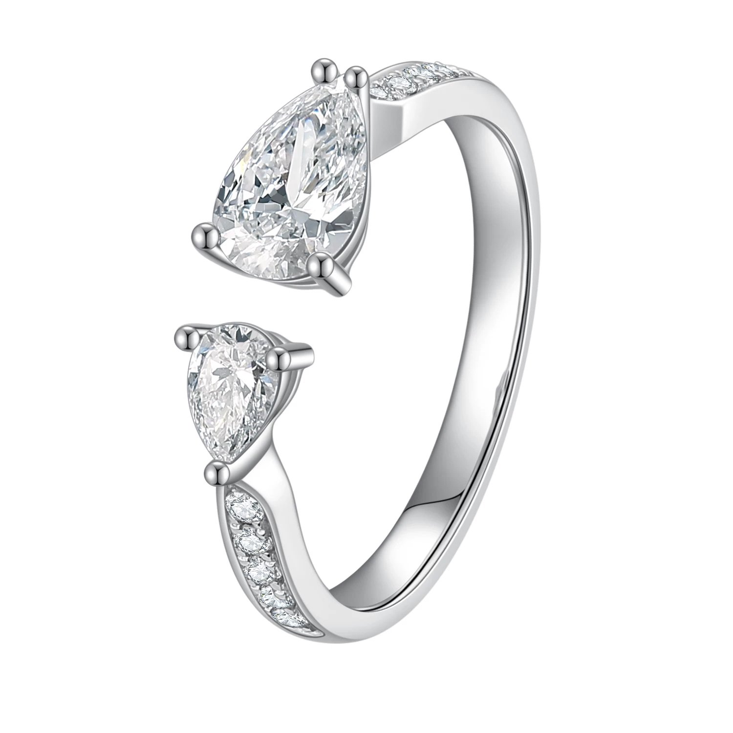 Lab grown toi et moi ring in 18K white gold with 0.5CT DE/VS pear-cut diamonds, front view